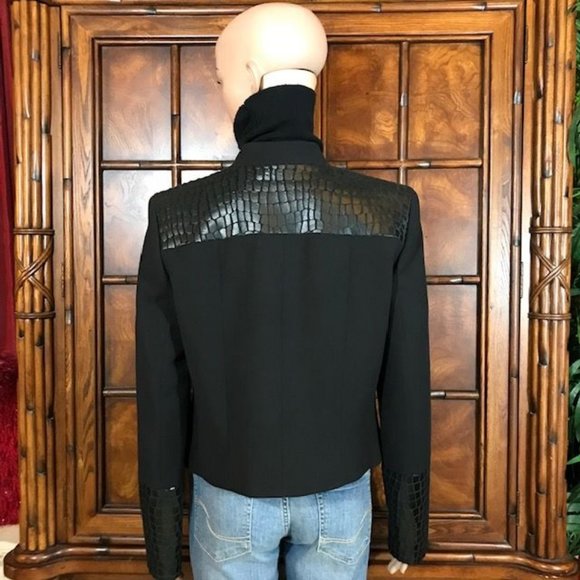 Anne Klein Paris Stroll Croc Embossed Faux Leather Zip Front Jacket - Picture 3 of 15